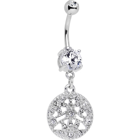 Clear CZ Gem Baroque Beauty Disc Dangle Belly Ring
