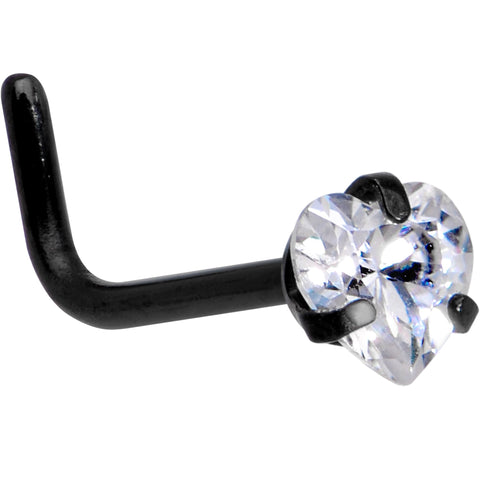 20G 1/4 Clear Heart 3mm CZ Gem Black IP L-Shape Nose Ring