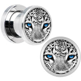 Black White Leopard Eyes Steel Screw Fit Plug Set 0G