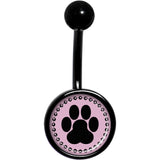 Black on Pink Paw Print Black Belly Ring