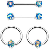 14G Blue Green Faux Opal Captive Ring Barbell Nipple Ring Set