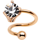 Clear CZ Gem Rose Gold PVD Dewdrop Spiral Twister Top Mount Belly Ring
