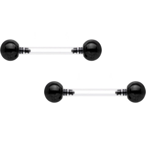 9/16 Clear Bioplast Barbell Black Push In Ball Nipple Ring Set