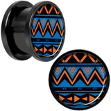 Blue Orange Tribal Print Black Anodized Screw Fit Plug Set 9/16
