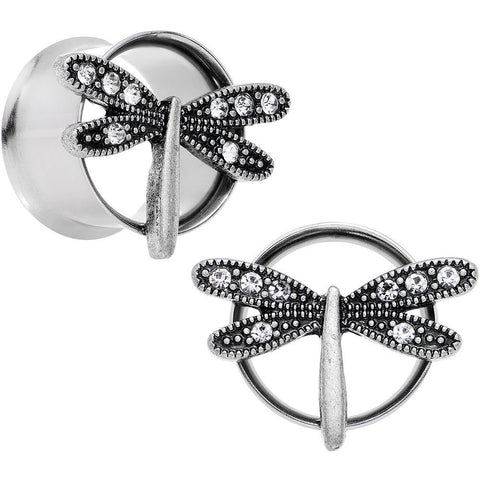 5/8 Clear Gem Steel Hi Sky Dragonfly Double Flare Tunnel Plug Set