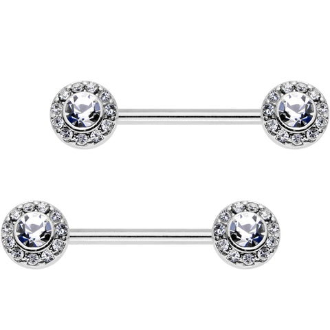 9/16 Clear CZ Gem Bejeweled Barbell Nipple Ring Set