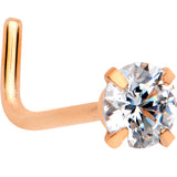 20G 1/4 Clear 3mm CZ Gem Rose Gold IP L-Shape Nose Ring