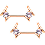 14G Clear CZ Gem Rose Gold Tone Flair BCR Barbell Nipple Ring Set