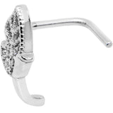 18G Clear CZ Leaf Faux Hoop L Shaped Nose Ring