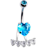 Aqua CZ Gem Sweet Heart Sweep Dangle Belly Ring