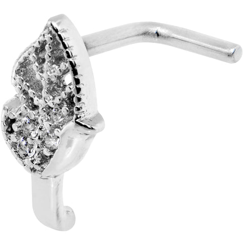 20G Clear CZ Leaf Faux Hoop L Shaped Nose Ring