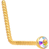 Aurora 2mm Gem Inlay Gold IP So Twisted L Shaped Nose Ring