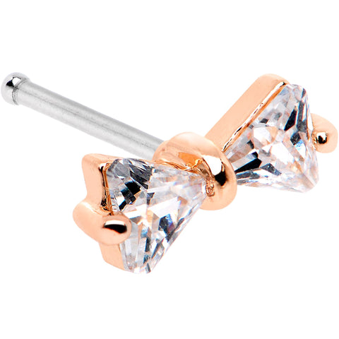 20G 1/4 Clear CZ Gem Rose Gold Tone Bow Tie Formal Nose Bone