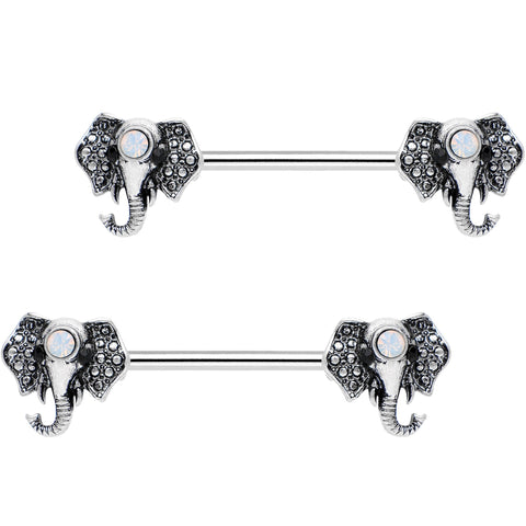 9/16 White Gem Third Eye of the Elephant Barbell Nipple Ring Set