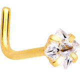 20G 1/4 Clear Square 2.5mm CZ Gem Gold IP L-Shape Nose Ring