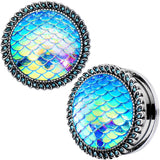 Aqua Gem Iridescent Blue Mermaid Scale Screw Fit Plug Set 6mm to 22mm