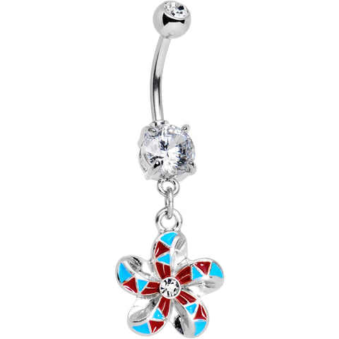 Clear Gem Blue Red Swirl Pinwheel Dangle Belly Ring
