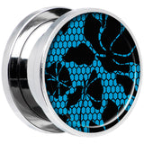 Blue Floral Lace Steel Screw Fit Plug Set 5/8