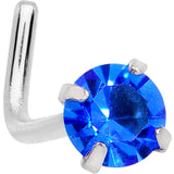 20G 1/4 Blue 3mm CZ Gem Steel L-Shape Nose Ring