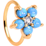 20G Clear CZ Aqua Faux Opal Rose Gold Tone Flower Circular Ring