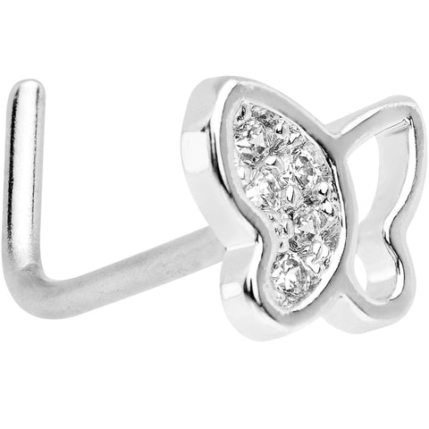 20G 1/4 Clear CZ Gem Butterfly L Shaped Nose Ring