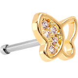 20G 1/4 Clear CZ Gem Gold Tone Half Paved Butterfly Nose Bone