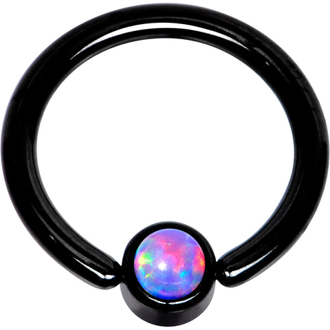 14G 3/8 Purple Faux Opal 4mm Disc Black BCR Captive Ring