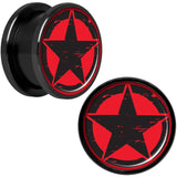 Black Red Distressed Star Black Anodized Screw Fit Plug Set 5/8