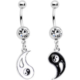 Clear Gem Best Friend Yin and Yang Dangle Belly Ring Set of 2