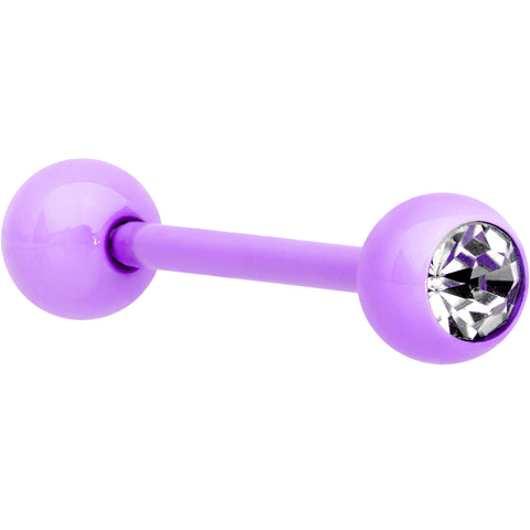 14G 5/8 Clear Gem Purple Acrylic Over Steel Tongue Ring