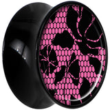 Black Acrylic Pink Floral Lace Saddle Plug Set 9/16