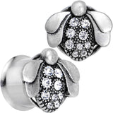 9/16 Clear Gem Steel Allow Me Ladybug Double Flare Tunnel Plug Set