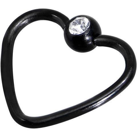 18G 3/8 Clear Black Anodized Titanium Heart Closure Captive Ring