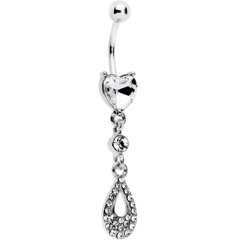 Clear CZ Gem Valentine Dew Drop Heart Dangle Belly Ring