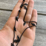 14G 5/8 Black Gem Black Autumn Leaves Dangle Nipple Chain