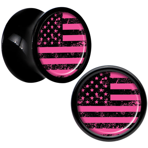 Black Acrylic Pink American Flag Saddle Plug Set 0G