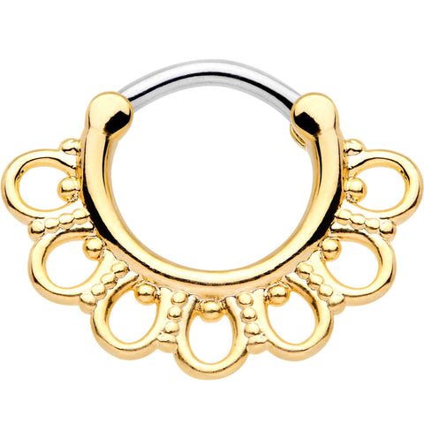 14G 5/16 Gold Tone Tribal Filigree Fan Septum Clicker