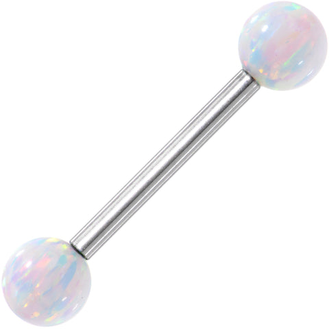 14G 5/8 White Synthetic Opal Ball Straight Barbell