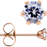 3mm Clear CZ Gem Rose Gold IP Post Stud Earrings