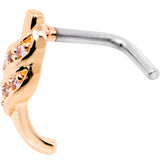 18G Clear CZ Rose Gold Tone Swish Faux Hoop L Shaped Nose Ring