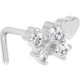 20G Clear CZ Heart Faux Hoop L Shaped Nose Ring