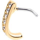 18G Clear CZ Gold Tone Sleek Faux Hoop L Shaped Nose Ring