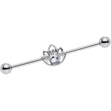 14G Clear Gem Lonely Lotus Flower Industrial Barbell 38mm