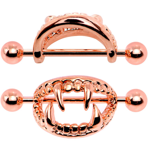 14G 5/8 Rose Gold Tone Fearsome Fangs Nipple Shield Set