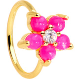 20G Clear CZ Pink Faux Opal Gold Tone Flower Circular Ring