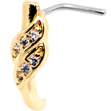 20G Clear CZ Gold Tone Swish Faux Hoop L Shaped Nose Ring