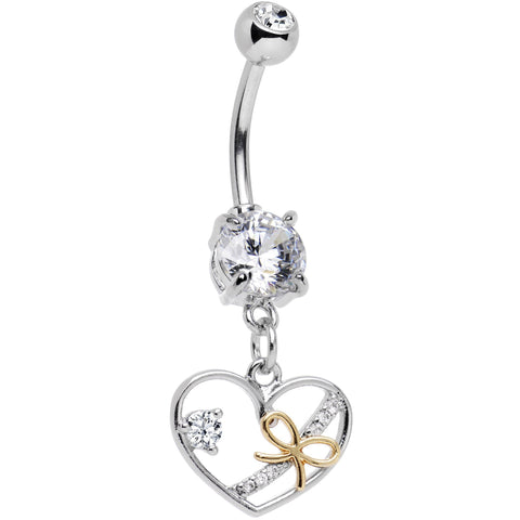 Clear CZ Gem Tie Up My Heart Dangle Belly Ring