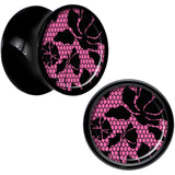 Black Acrylic Pink Floral Lace Saddle Plug Set 00G