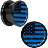 Blue American Flag Black Anodized Screw Fit Plug Set 9/16