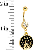 Clear CZ Gem Gold PVD Sun and Moon Disc Dangle Belly Ring
